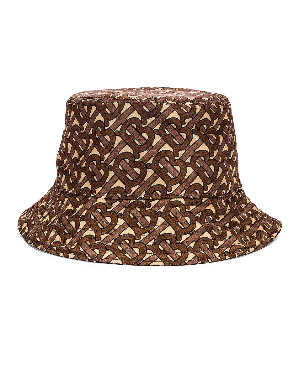Image 1 of Burberry Monogram Nylon Bucket Hat in Bridle Brown