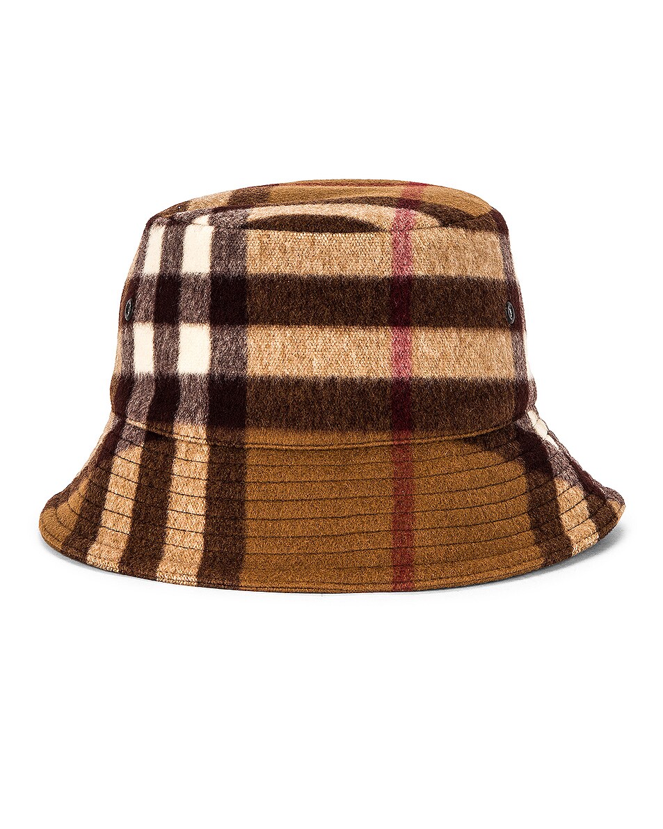 Image 1 of Burberry Giant Check Cashmere Bucket Hat in Birch Brown Check