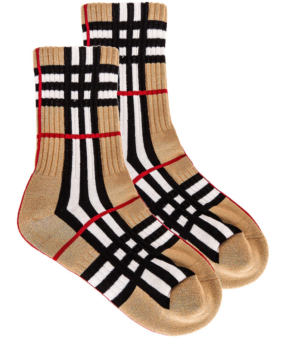 Image 1 of Burberry Vintage Check Crew Socks in Archive Beige