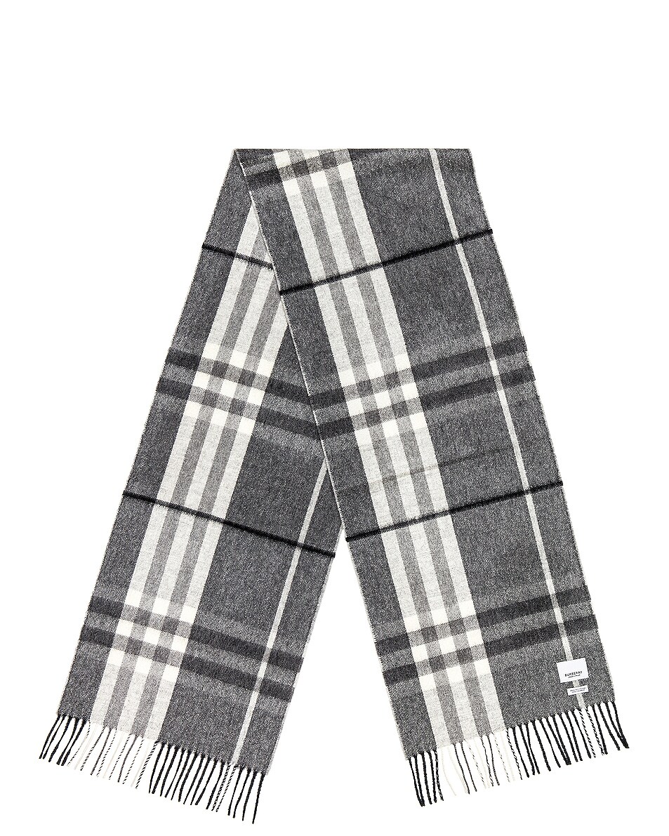 Image 1 of Burberry Giant Check Cashmere Scarf in Shale Grey