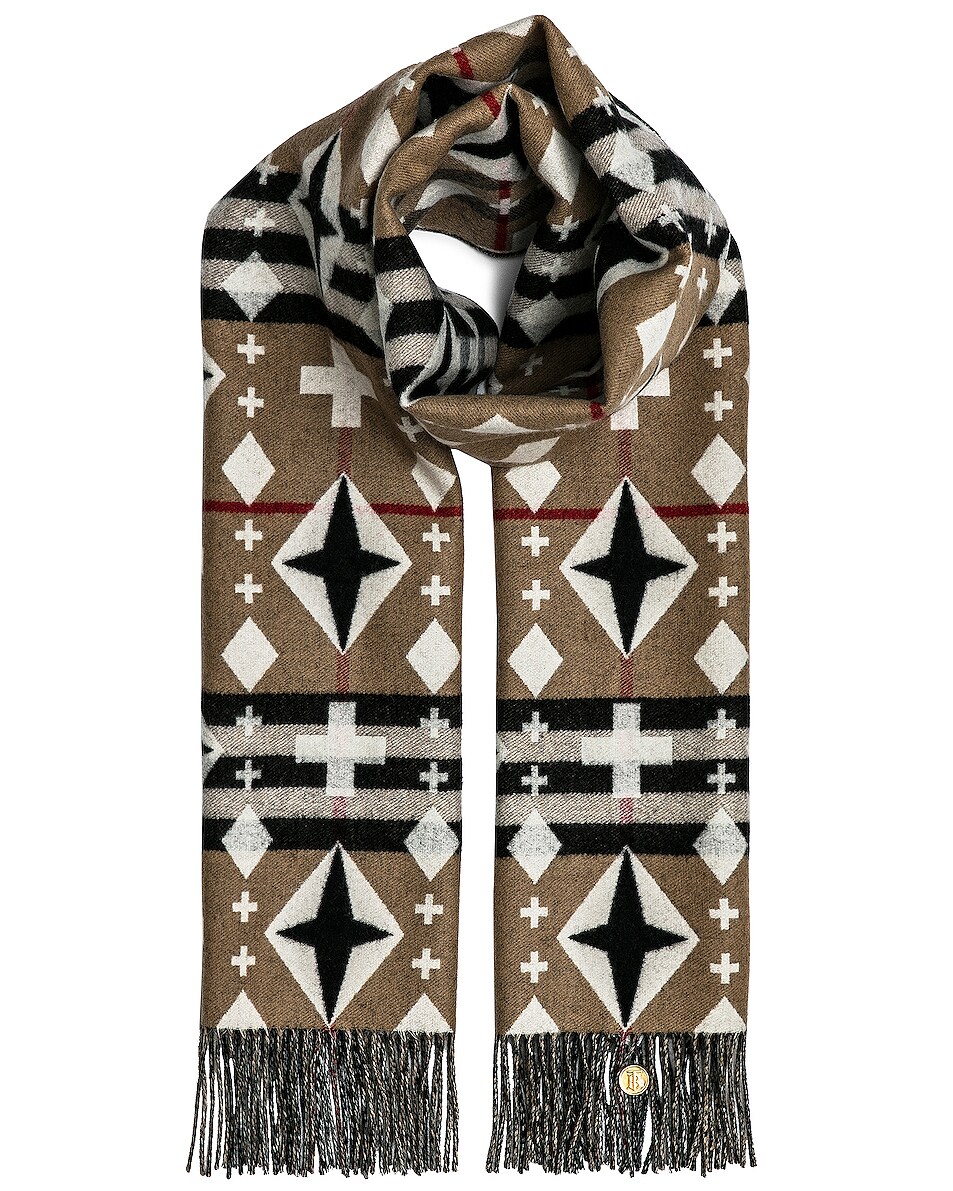 Image 1 of Burberry Giant Check Geometric Cashmere Scarf in Archive Beige & Black & White