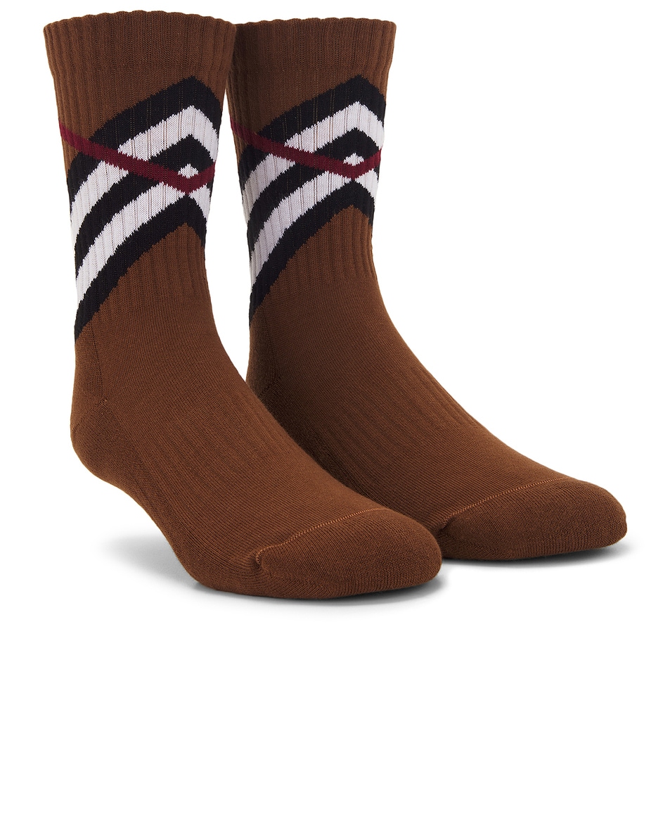 Image 1 of Burberry Chevron Sports Sock in Dark Birch Brown