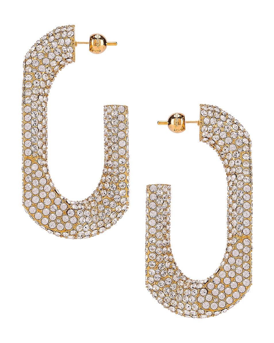 Image 1 of Burberry Large Chain Link Earrings in Light Gold & Crystal