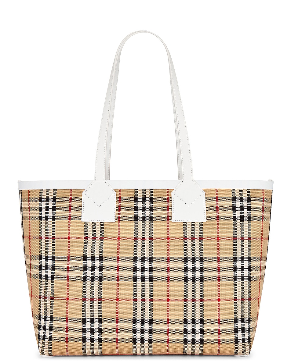 Image 1 of Burberry Medium London Tote Bag in Vintage Check & White