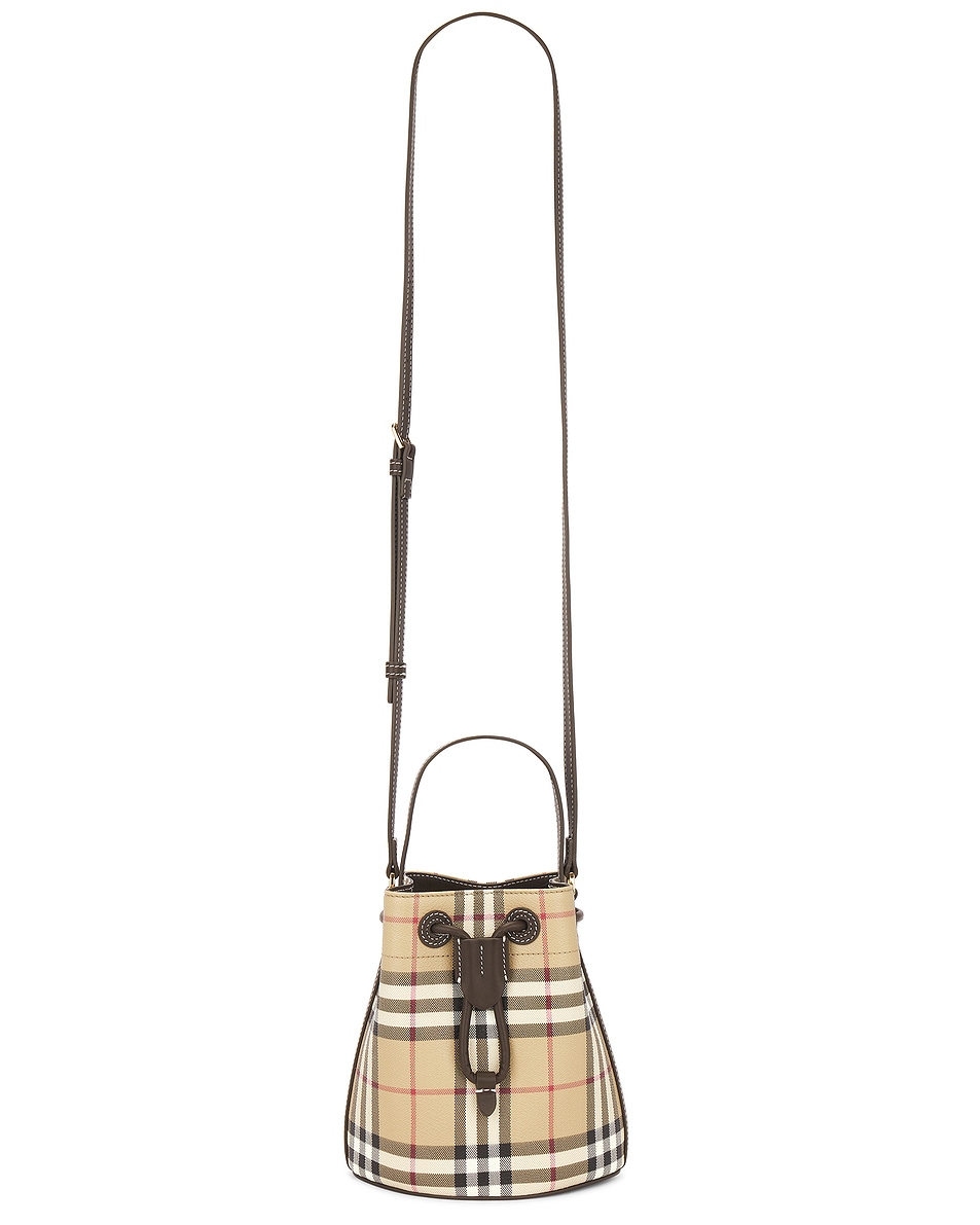 Image 1 of Burberry Mini Drawstring Bucket Bag in Vintage Check & Military