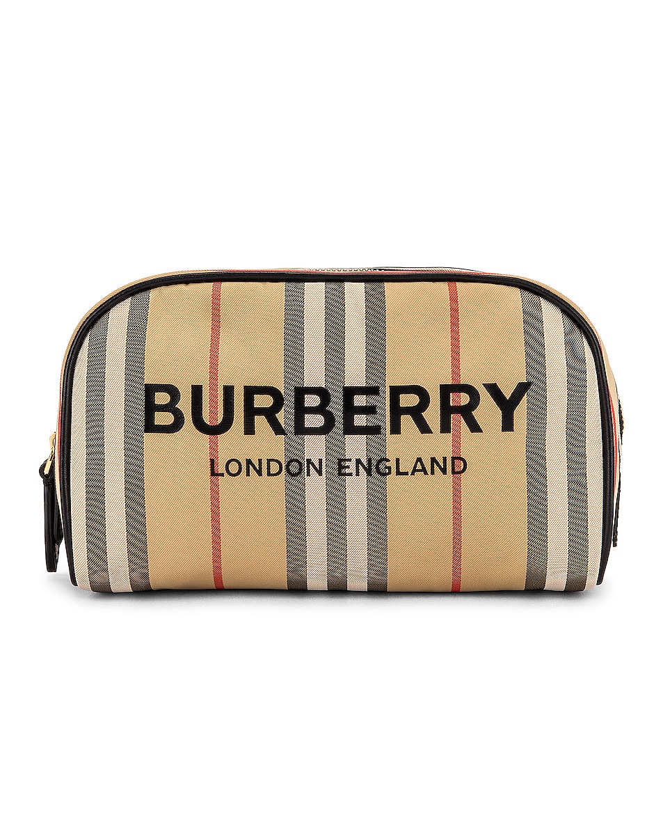 Image 1 of Burberry Heritage Stripe Cosmetic Pouch in Archive Beige