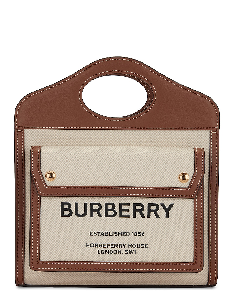 Image 1 of Burberry Canvas Pocket Bag in Natural & Malt Brown