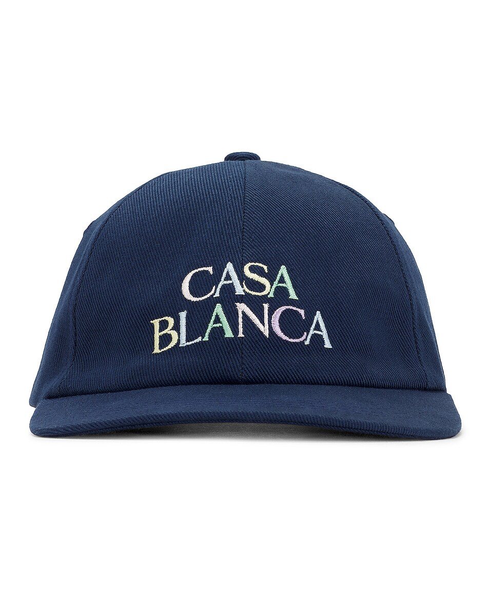 Image 1 of Casablanca Stacked Logo Embroidered Cap in Navy
