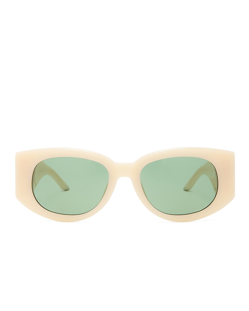 Image 1 of Casablanca Oval Wave Sunglasses in Cream, Yellow Gold, & Solid Green