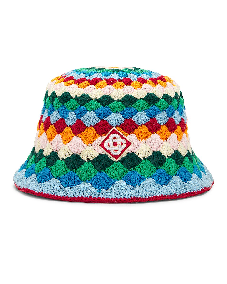 Image 1 of Casablanca Shell Striped Crochet Hat in Rainbow Multi