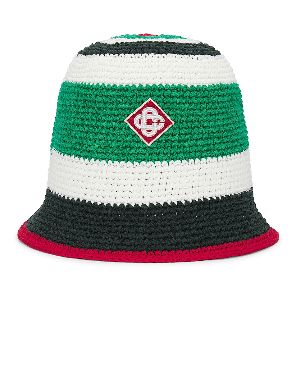 Image 1 of Casablanca Cotton Crochet Hat in Green & White