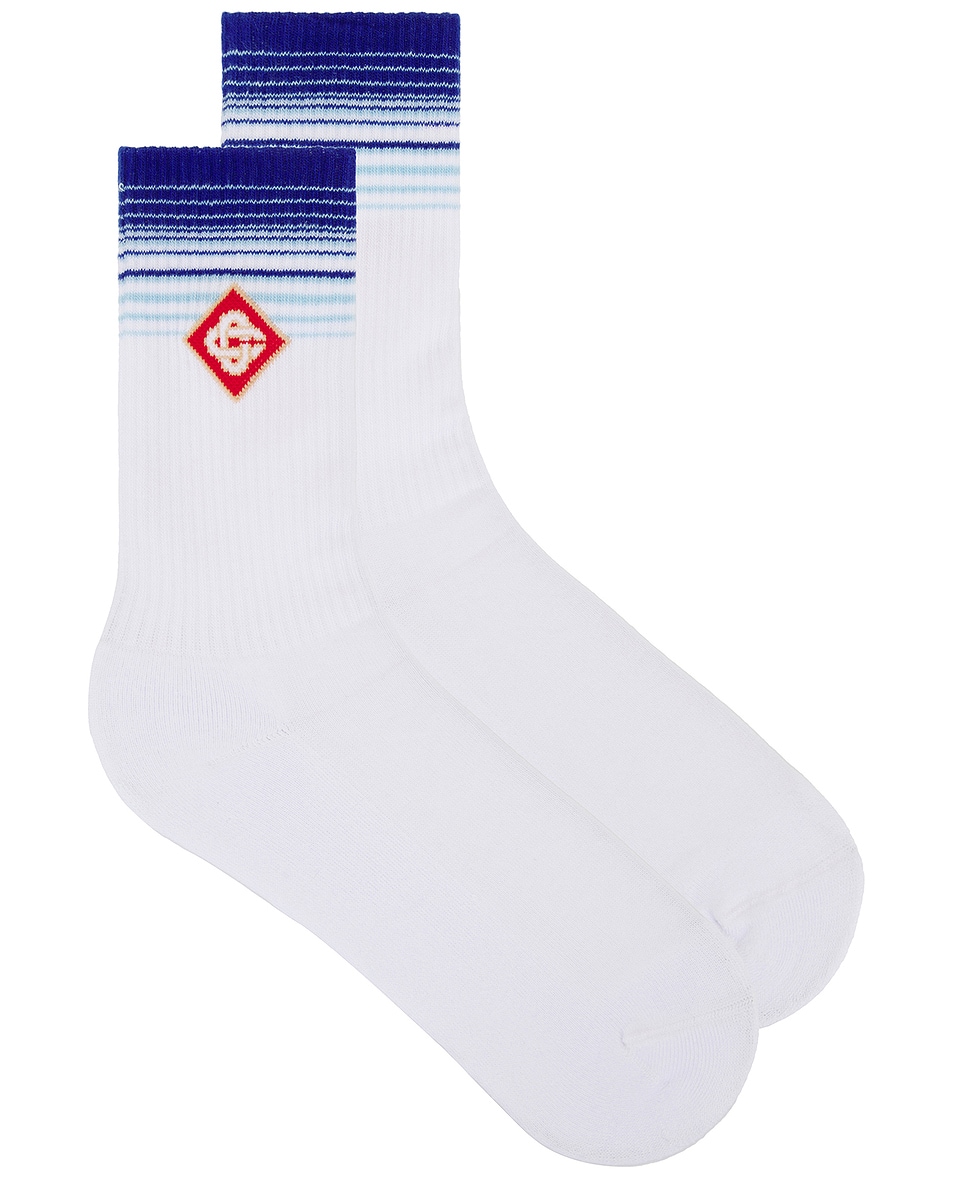 Image 1 of Casablanca Printed Sports Socks in Blue Border Gradient