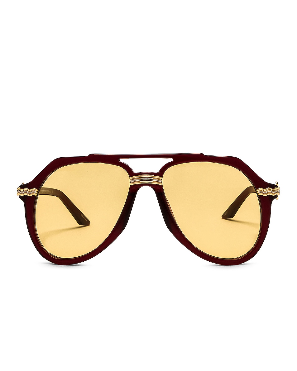 Image 1 of Casablanca Acetate Pilot Sunglasses in Wine & Gold