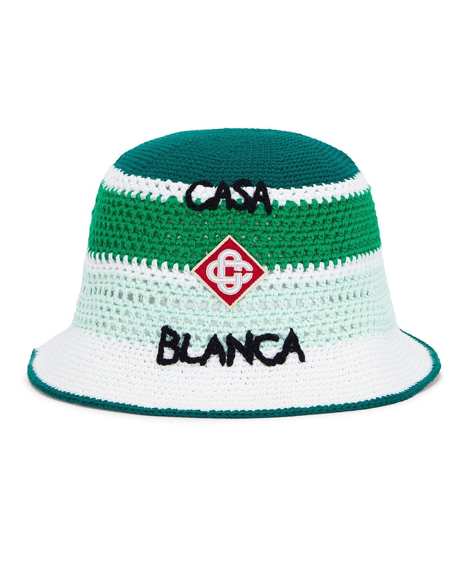 Image 1 of Casablanca Cotton Crochet Hat in Green & Multi