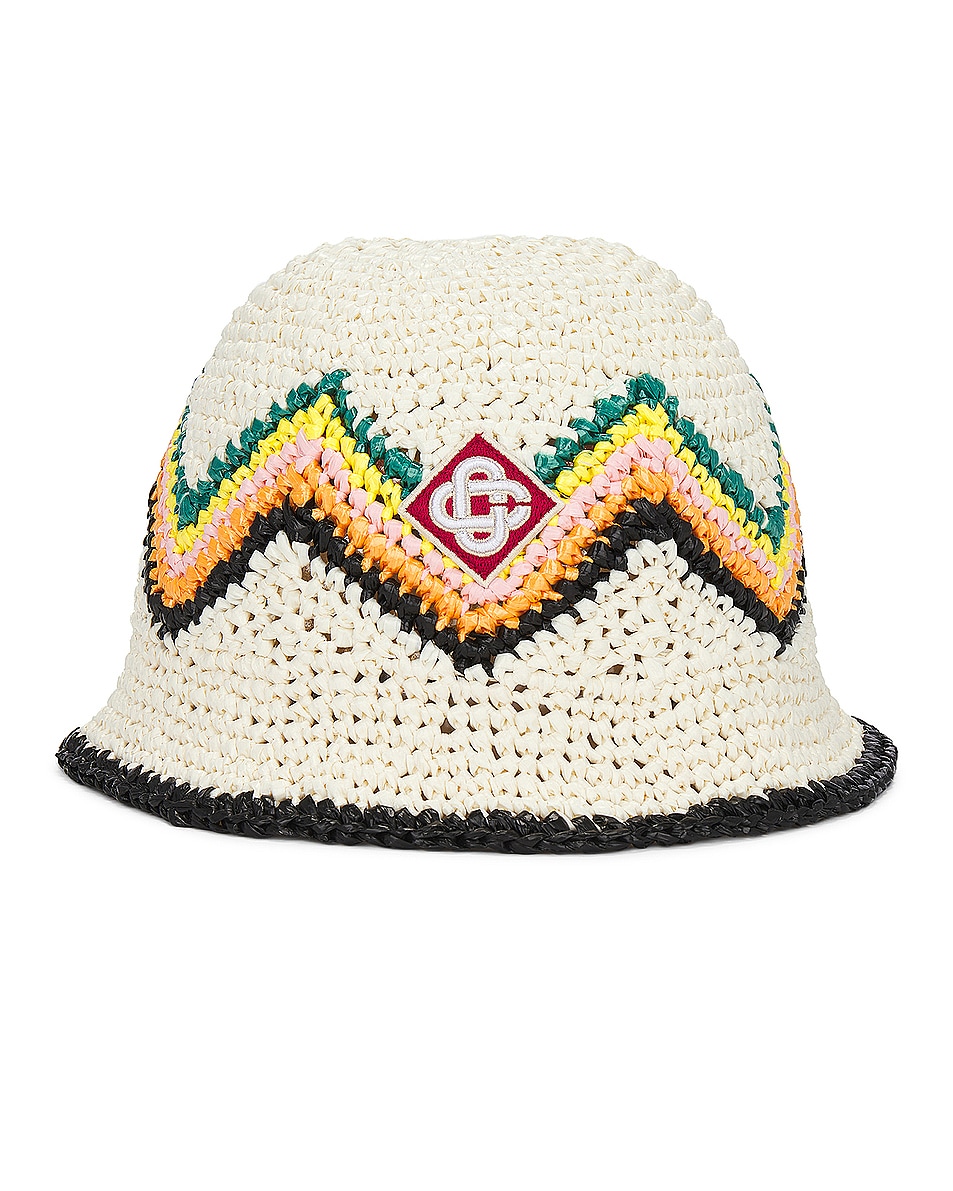 Image 1 of Casablanca Raffia Crochet Hat in White & Multi
