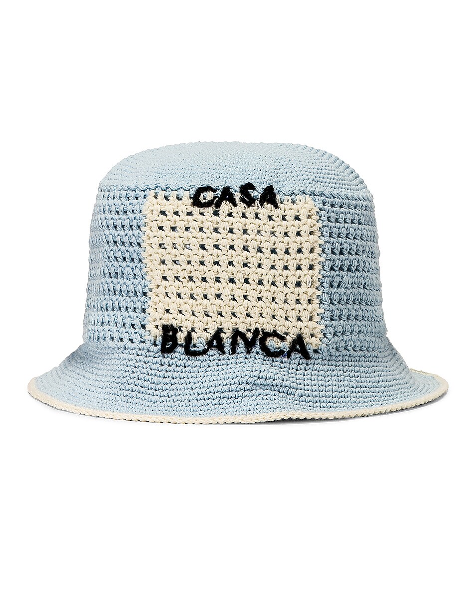 Image 1 of Casablanca Crochet Colorblock Hat in Blue
