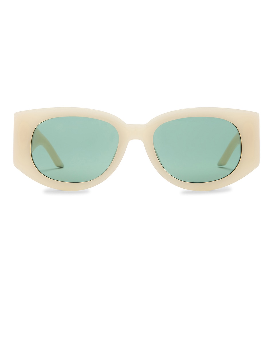 Image 1 of Casablanca Oval Sunglasses in Cream, Yellow Gold, & Solid Green