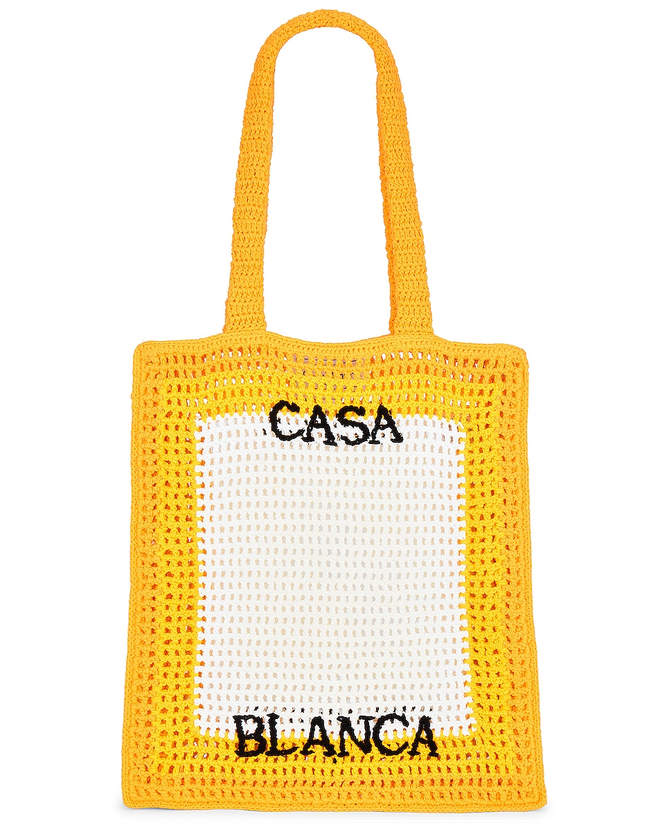 Image 1 of Casablanca Crochet Tote in Yellow & White