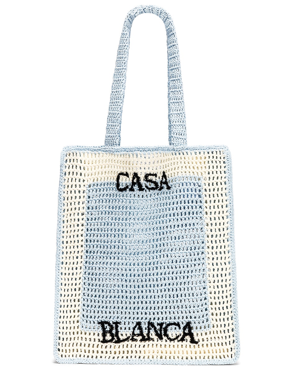 Image 1 of Casablanca Crochet Brand Bag in White & Blue