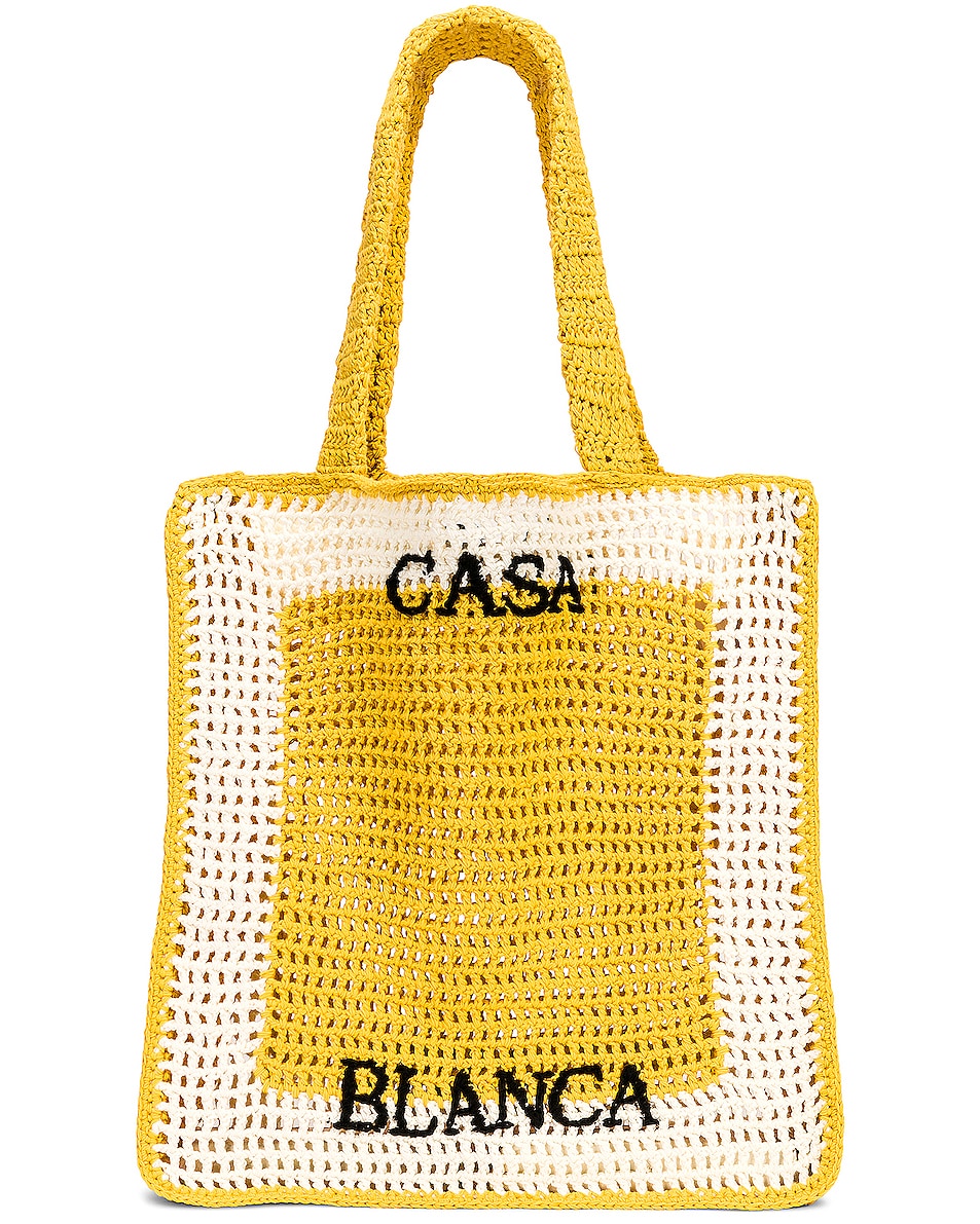 Image 1 of Casablanca Crochet Brand Bag in Yellow & White