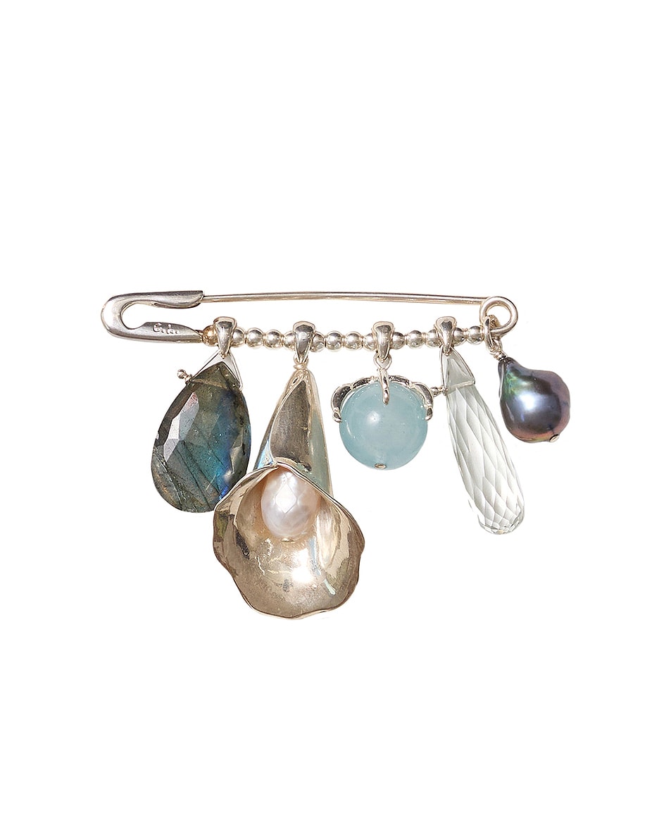 Image 1 of CHAN LUU Calla Lily Brooch in Aquamarine