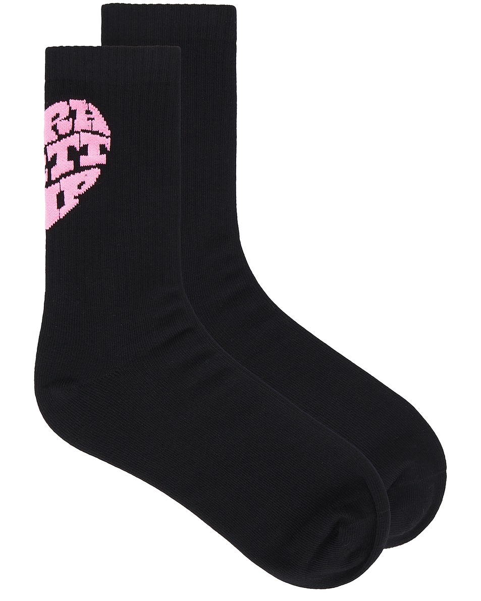 Image 1 of Carhartt WIP Heartbreaker Socks in Black & Lumo Pink