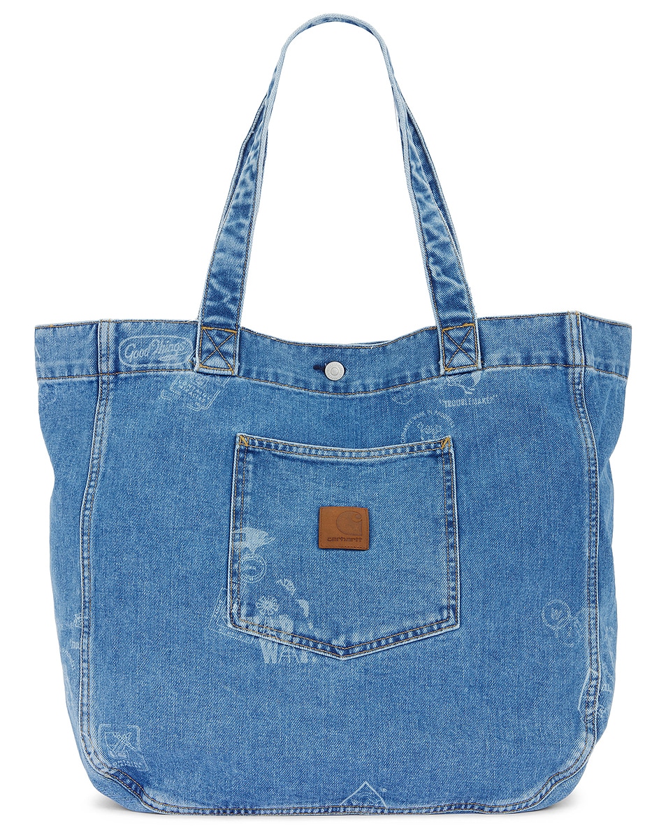 Image 1 of Carhartt WIP Stamp Tote Bag in Stamp Print & Blue Bleached