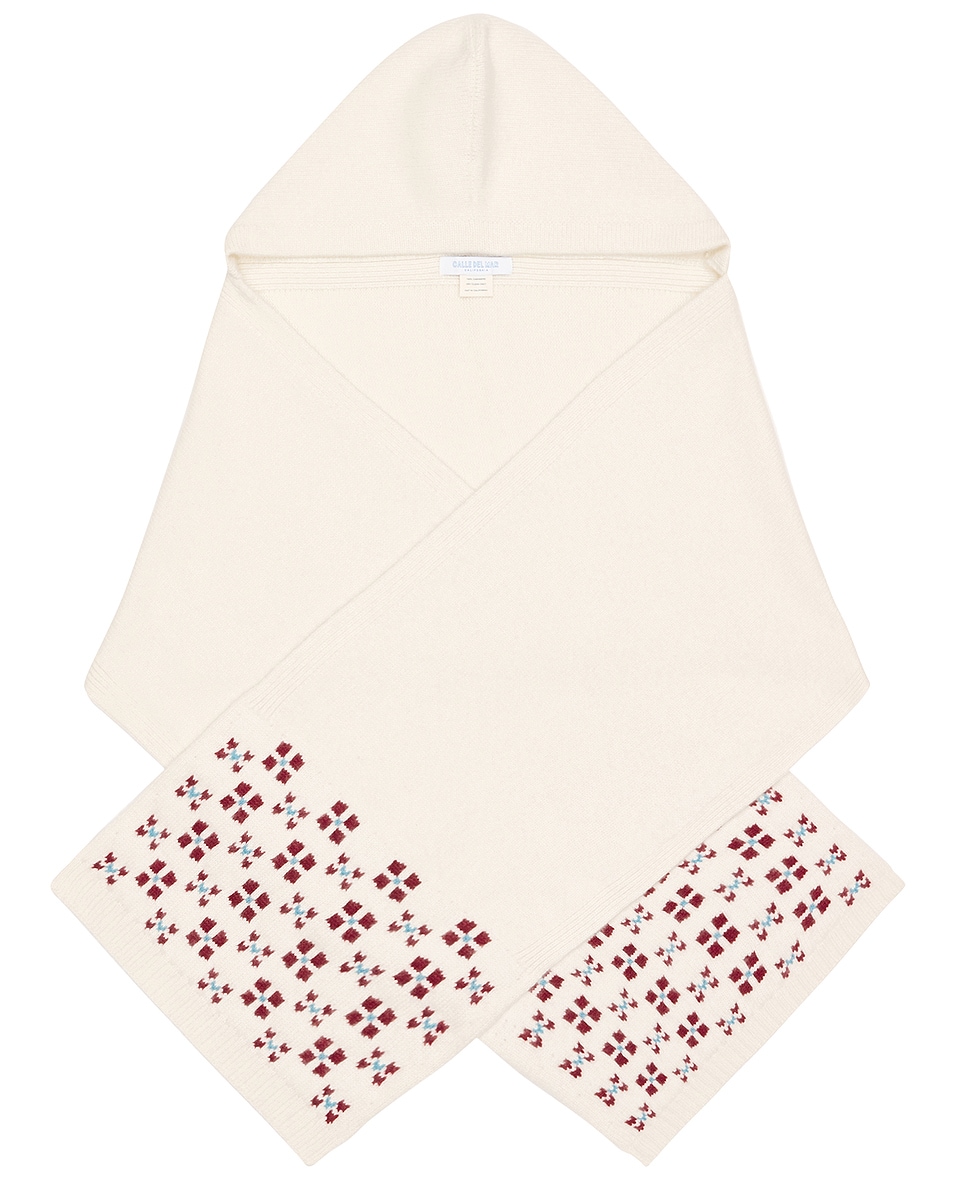 Image 1 of Calle Del Mar Winter Fair Isle Hoodie Scarf in Natural & Oxblood