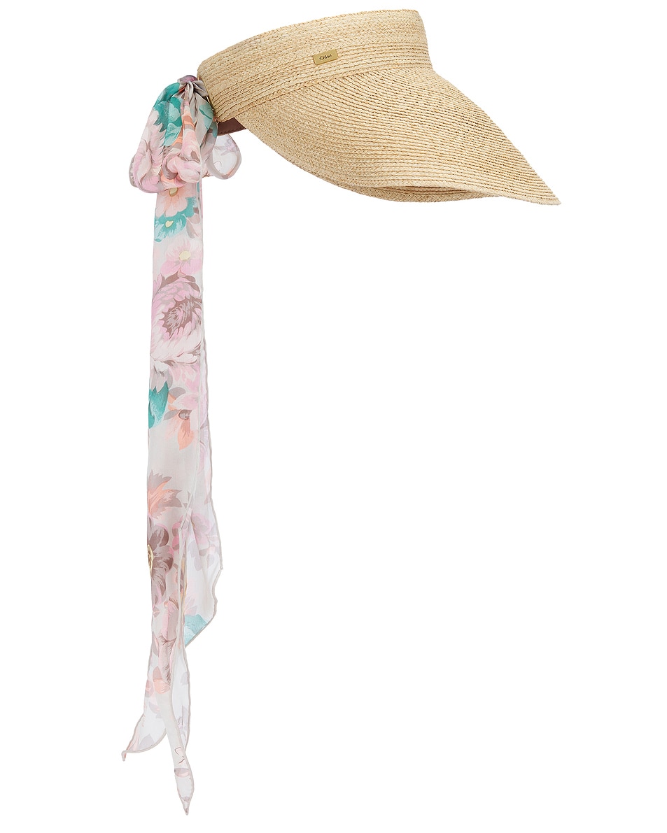 Image 1 of Chloe Raffia Visor in Straw Beige
