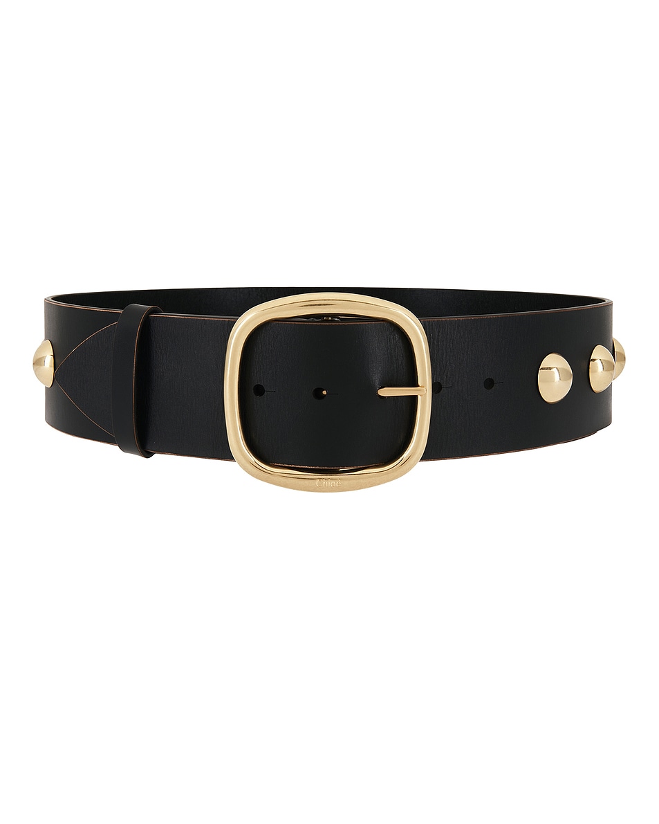 Image 1 of Chloe Buckle Leather Belt in Gold & Black