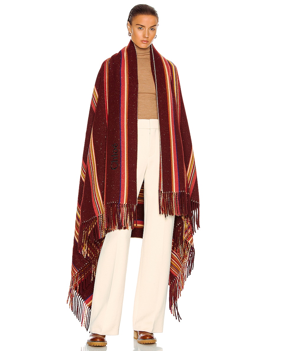Image 1 of Chloe Stripe Cashmere Blanket Scarf in Multicolor Red