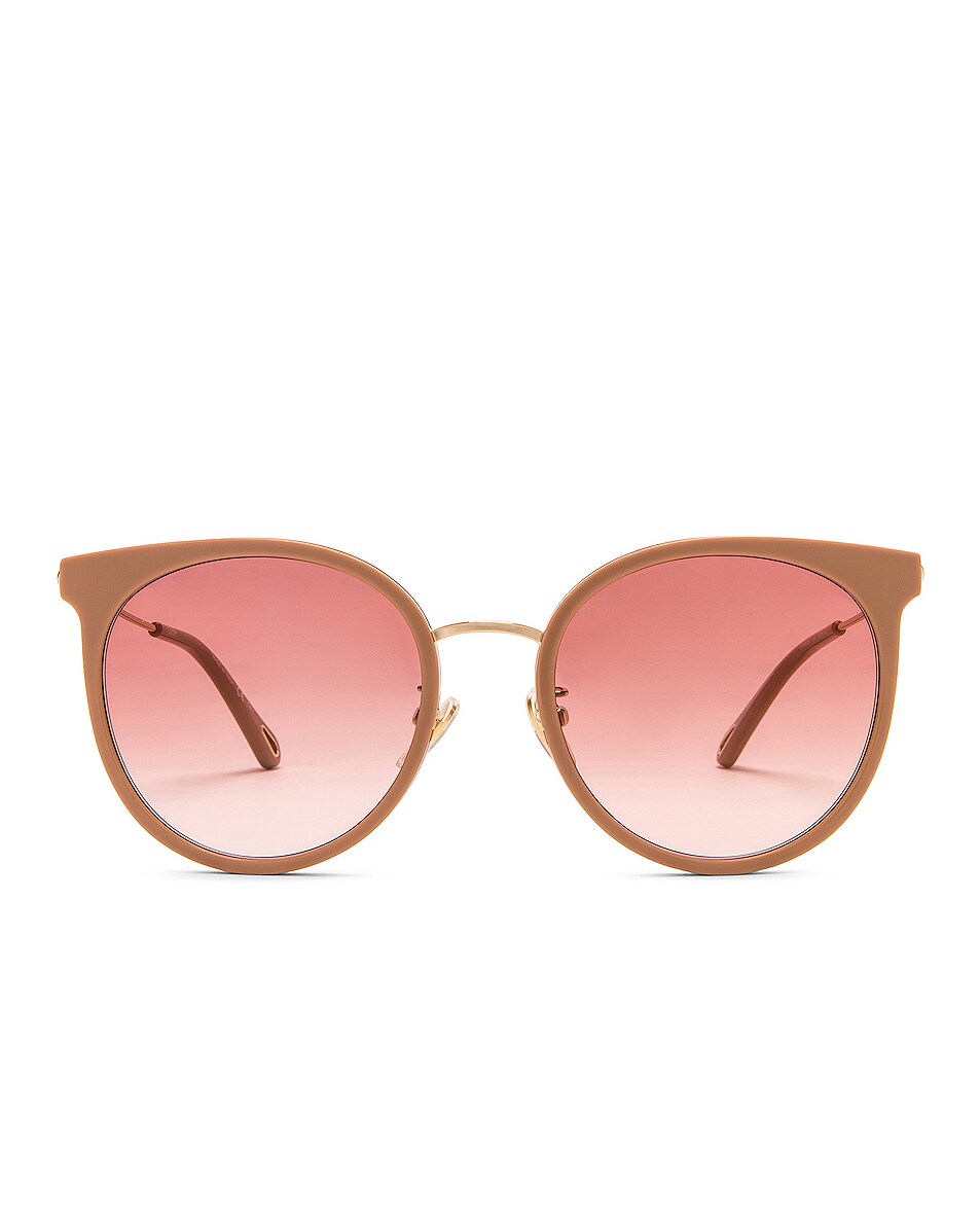 Image 1 of Chloe Quelia Round Sunglasses in Shiny Solid Nude Pink