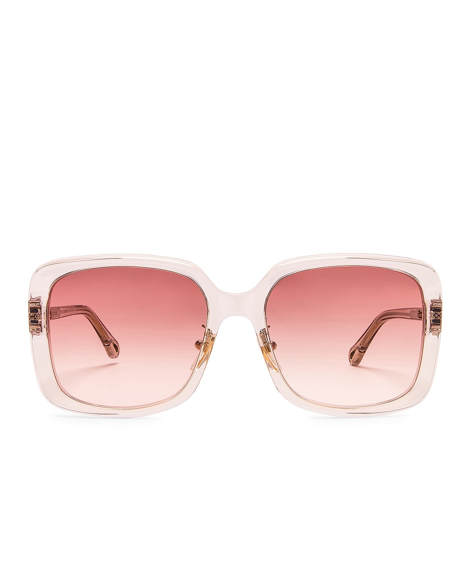 Image 1 of Chloe Esther Rectangular Sunglasses in Shiny Transparent Light Pink