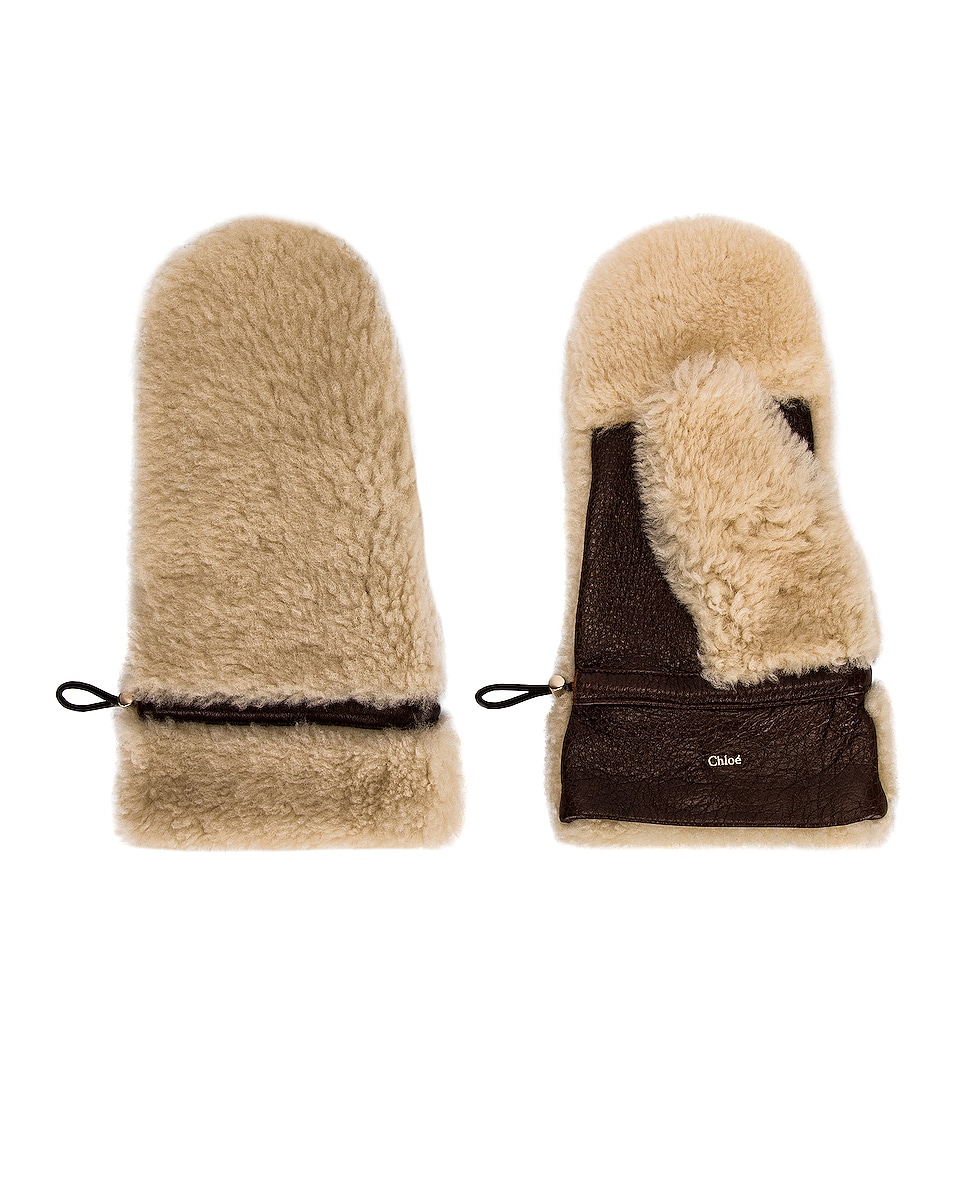 Image 1 of Chloe Shearling Mittens in Chocolate