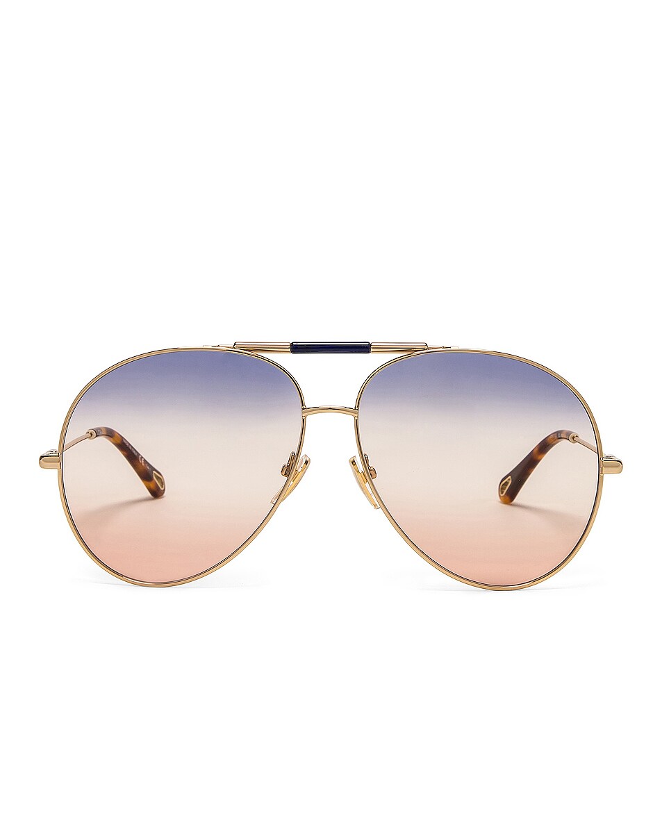 Image 1 of Chloe Pilot Style Sunglasses in Gold