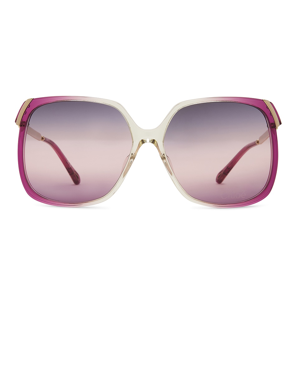 Image 1 of Chloe Square Sunglasses in Burgundy, Gold, & Violet