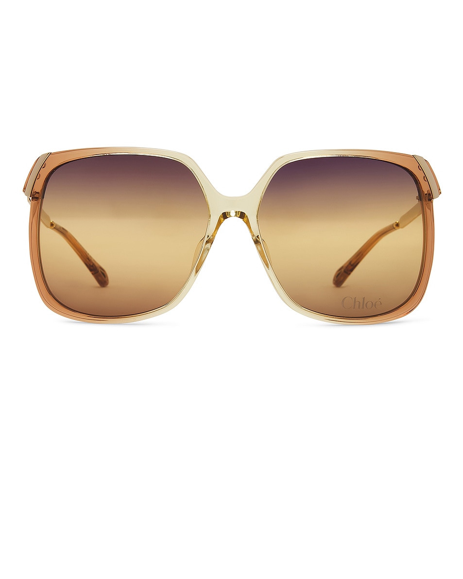 Image 1 of Chloe Square Sunglasses in Beige, Gold, & Pink