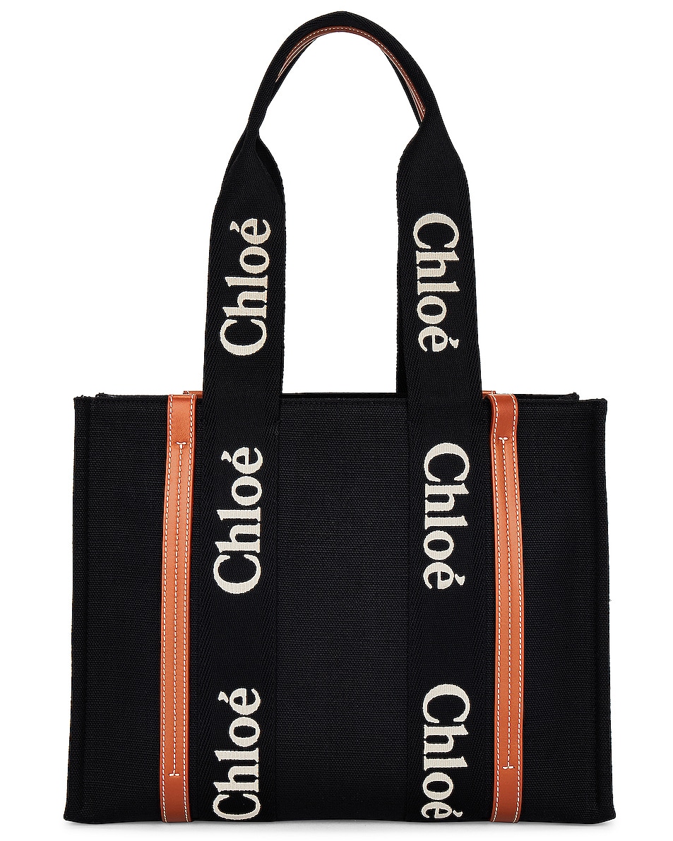 Image 1 of Chloe Woody Medium Tote Bag in Black & Beige 1