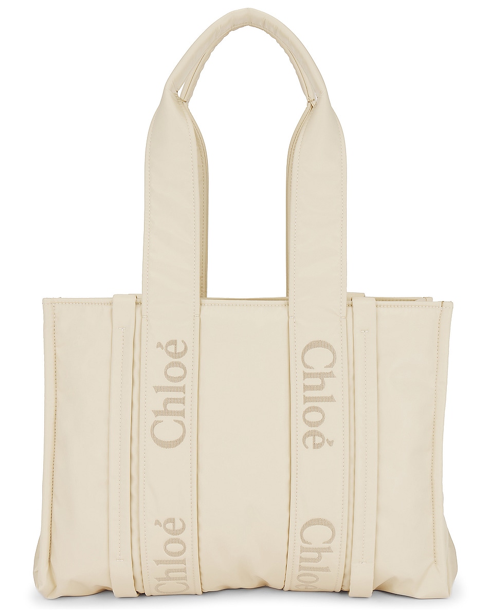 Image 1 of Chloe Woody Medium Tote Bag in Dusty Ivory