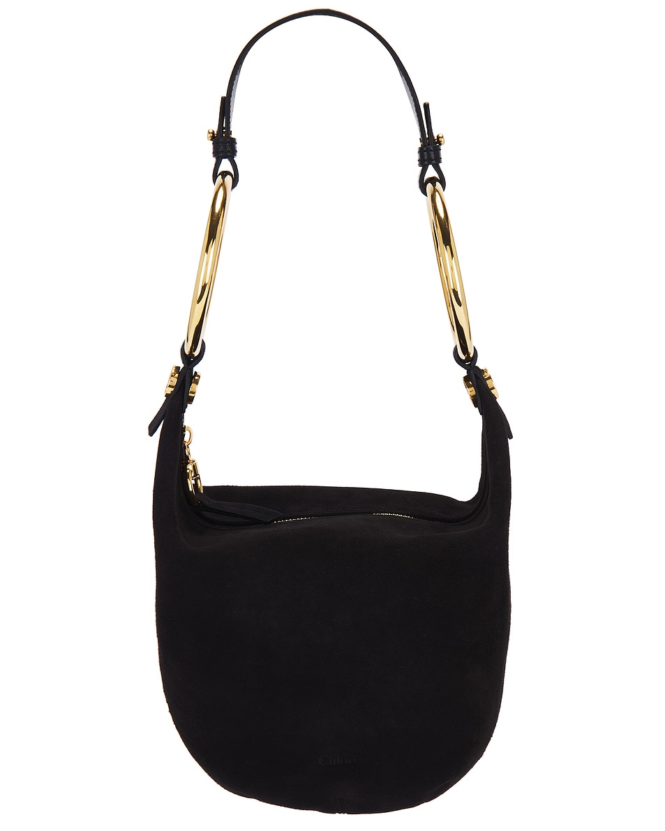 Image 1 of Chloe Bracelet Suede Shoulder Bag in Black