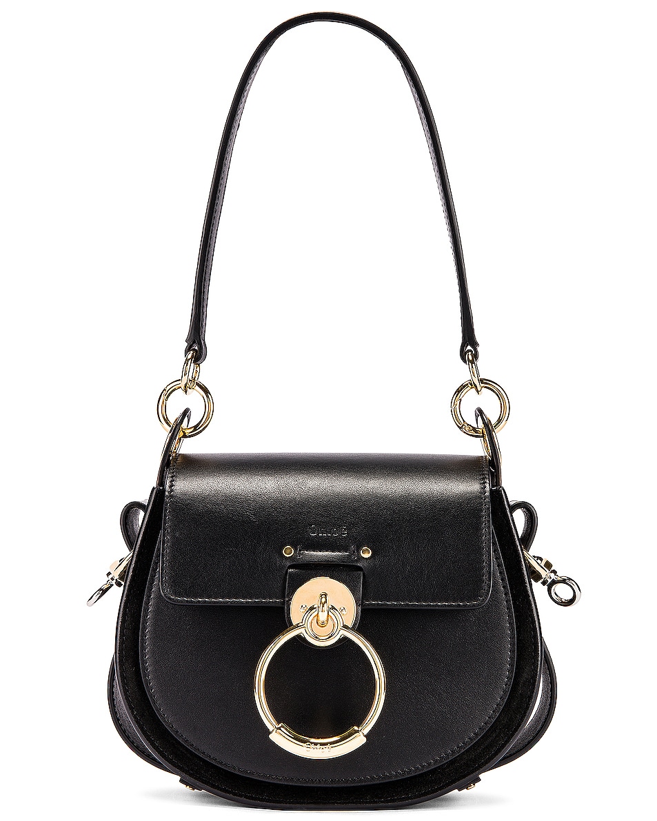 Image 1 of Chloe Small Tess Shiny Calfskin Shoulder Bag in Black