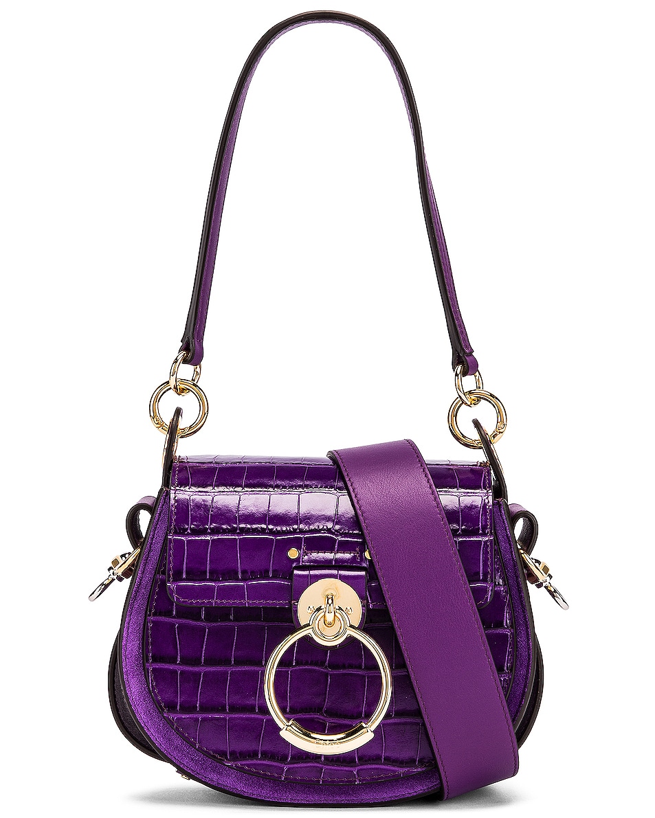 Image 1 of Chloe Small Tess Embossed Croco Shoulder Bag in Nightfall Purple