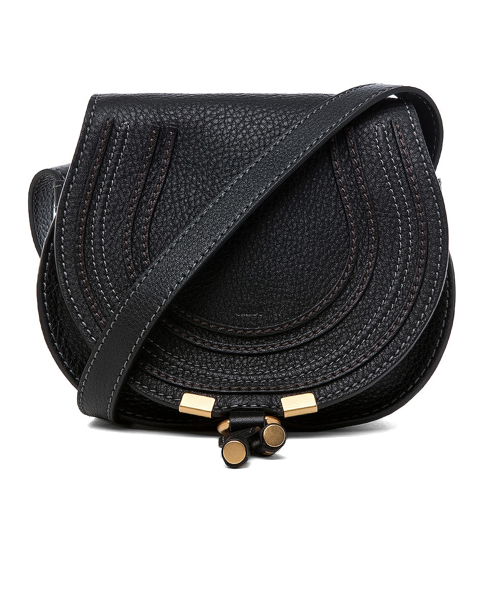 Image 1 of Chloe Small Marcie Grained Calfskin Saddle Bag in Black