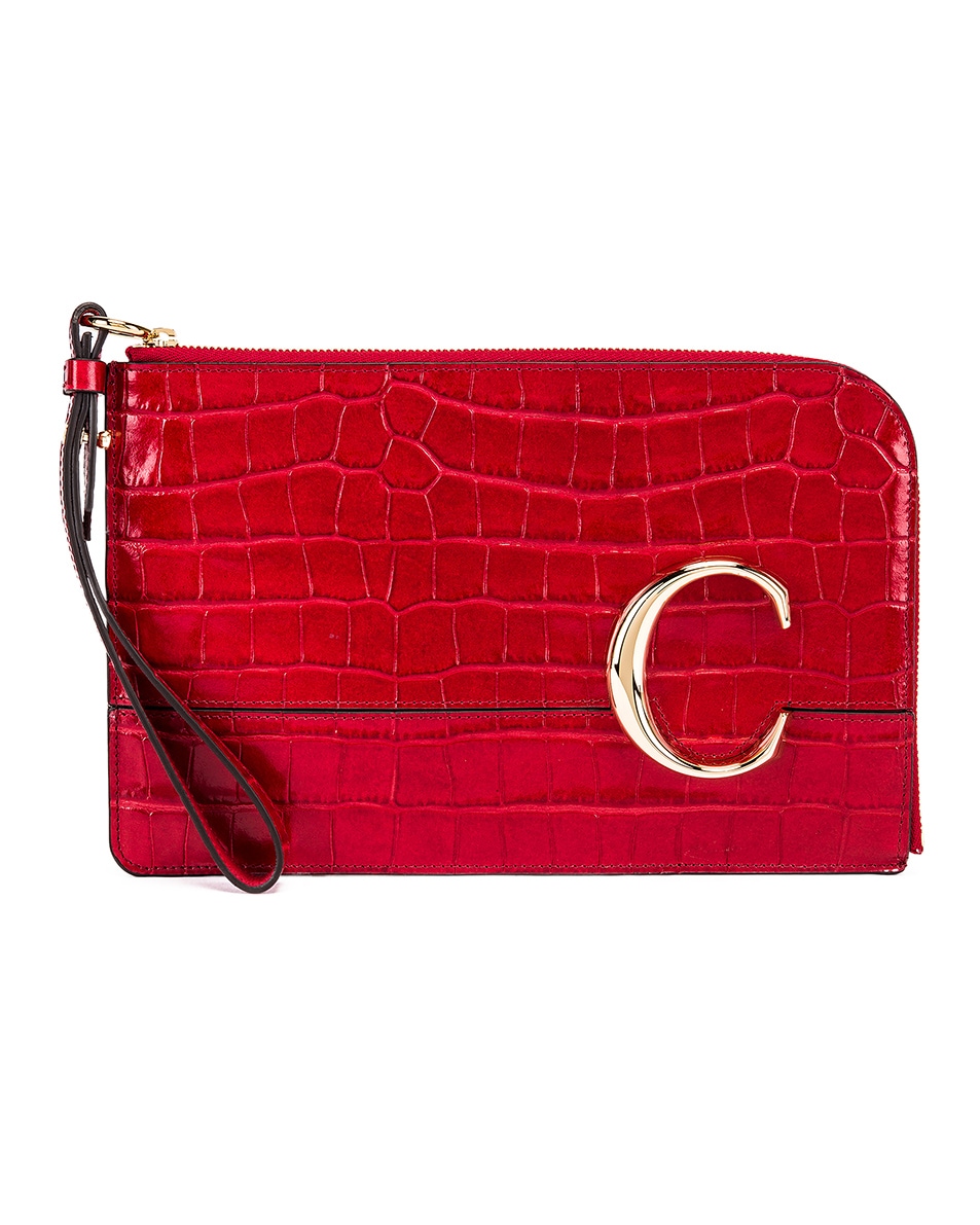 Image 1 of Chloe C Croc Embossed Pouch in Dusky Red