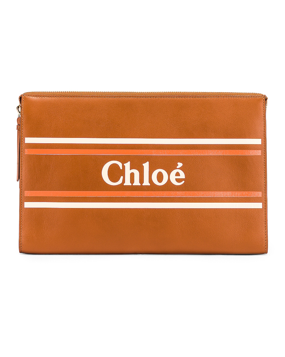 Image 1 of Chloe Logo & Stripes Pouch in Caramel