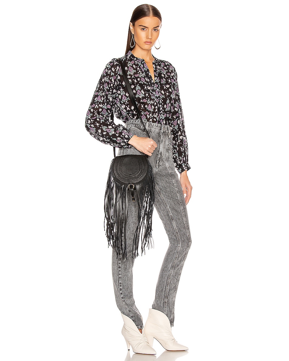 Chloe Small Marcie Fringe Saddle Bag in Black FWRD