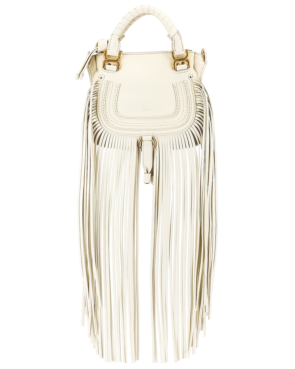 Image 1 of Chloe Mini Marcie Fringe Double Carry Bag in Natural White