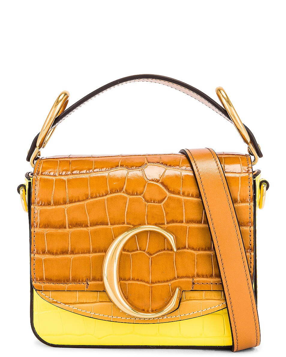 Image 1 of Chloe Mini C Tricolor Embossed Croc Box Bag in Joyful Yellow