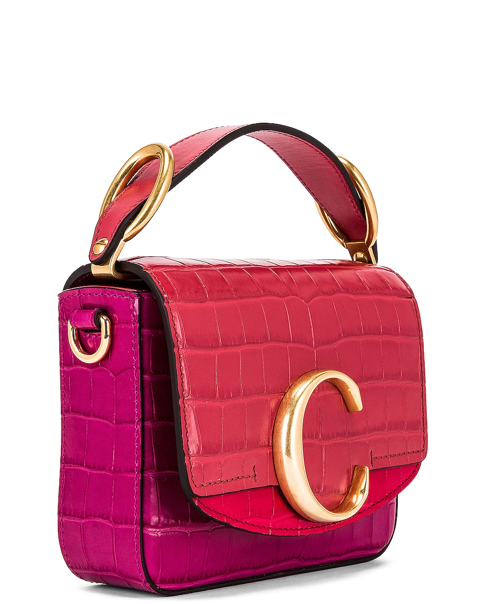 Chloe Mini C Tricolor Embossed Croc Box Bag In Graphic Pink Fwrd