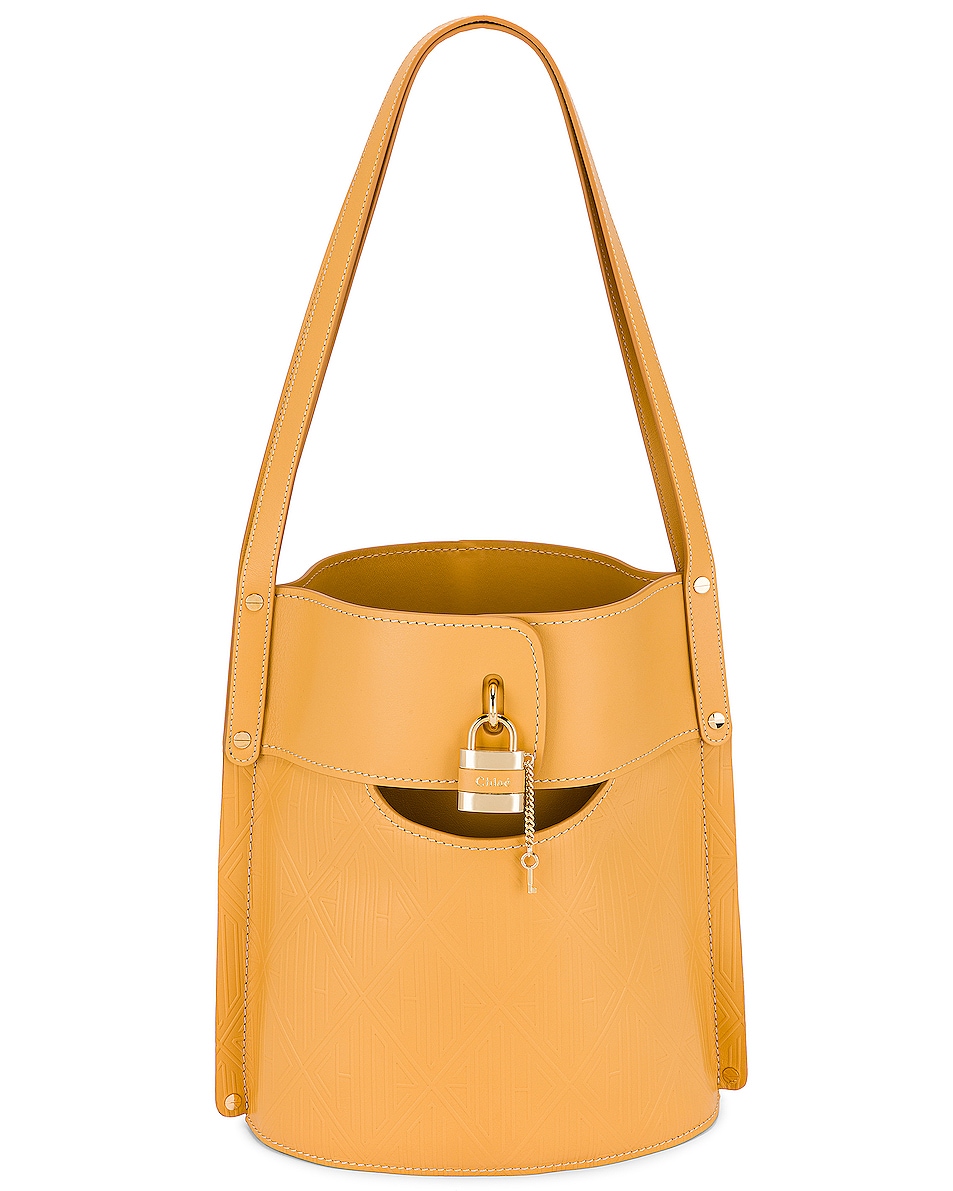 Image 1 of Chloe Aby Embossed Monogram Bucket Bag in Honey Gold